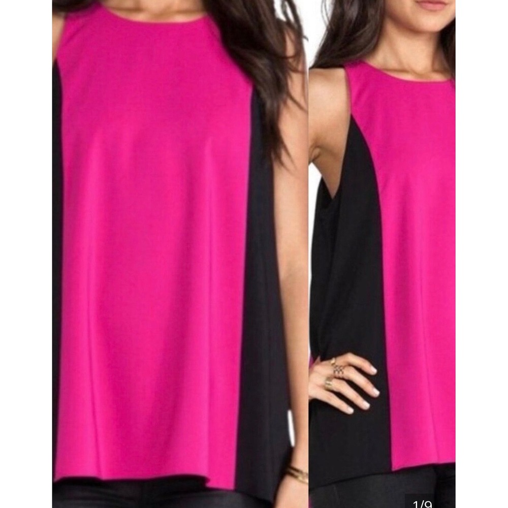 Alice + Olivia Scoop Pink Black Colorblock Zip Back Tank Top Blouse XS